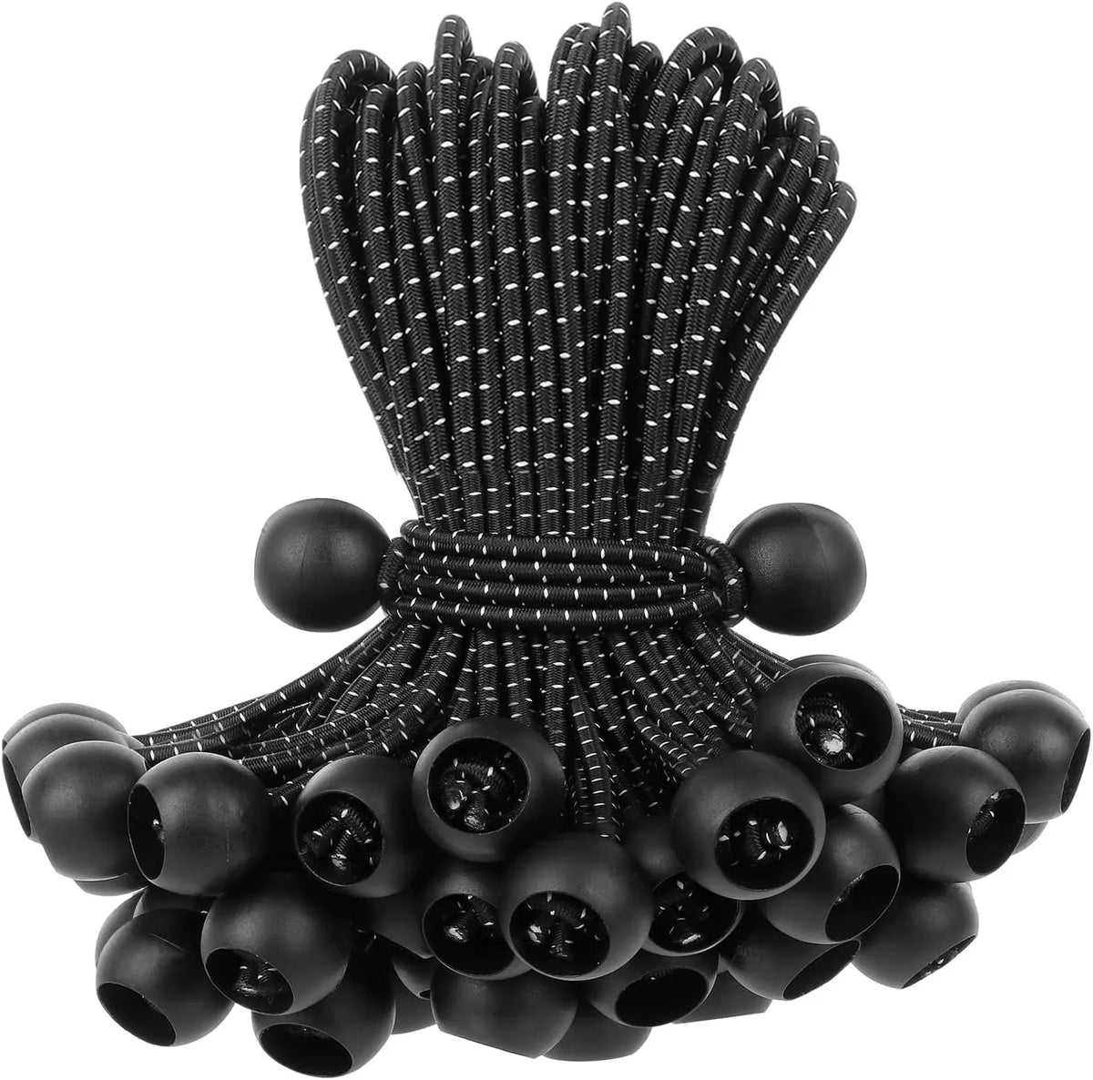 Un lot de cordes élastiques lourdes noires pour équipement extérieur.
