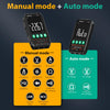 Digital multimeter showing manual and auto modes with various electrical test functions displayed on the screen.