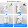 A white multi-function power strip with multiple outlets and USB ports shown in various installation contexts.