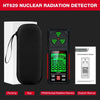 Detector portátil de radiación nuclear HT629 negro con funda protectora y manual.