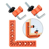 Set of precision orange and black 90 degree corner clamps for woodworking