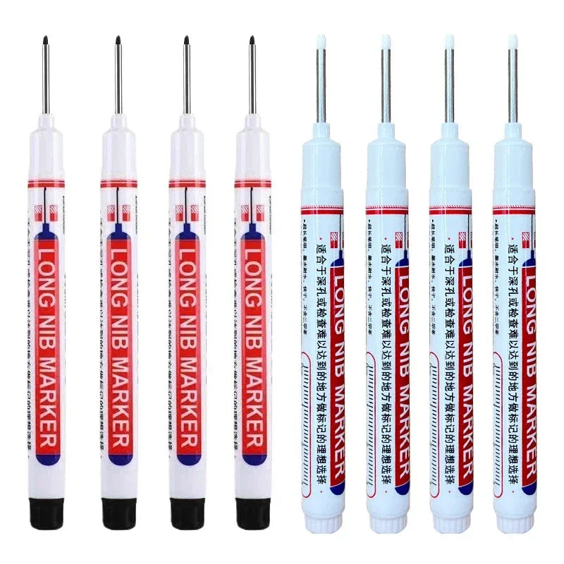A set of long nib marker pens used for precision perforating and deep hole marking.