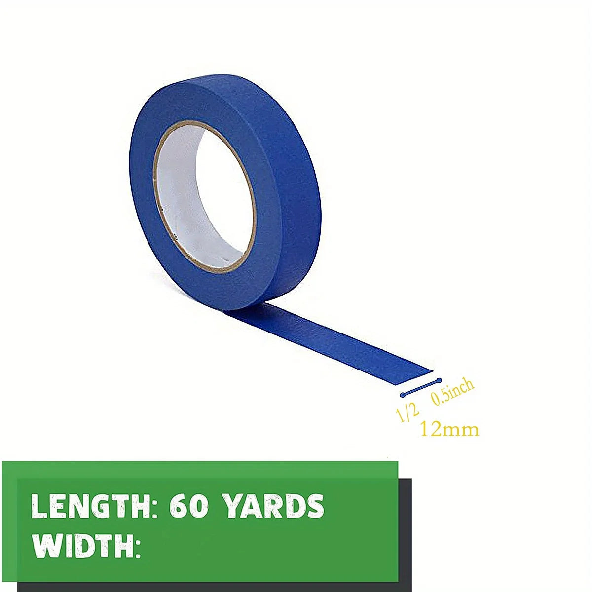 Roll of blue painter's masking tape with a 1/2 inch width and 12mm thickness.