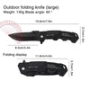 Black Sable outdoor folding knife with a 60 degree blade angle and various dimensions.