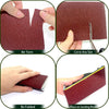 Demonstration of aluminum oxide sandpaper rolls showing how to tear, cut, fold, and place on a sanding block.