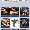 A collection of images showing a fully functional and widely applicable heavy duty 360° rotating table vise used in various m