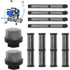 Precision airless spray filter kit showing various mesh filters and a pump assembly