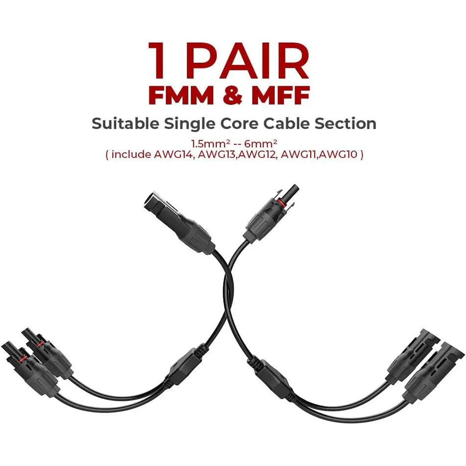 A set of Y-branch parallel solar connectors for single core cable sections