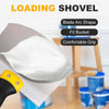 A loading shovel tool with a blade arc shape and fit bucket is shown in a kitchen context.