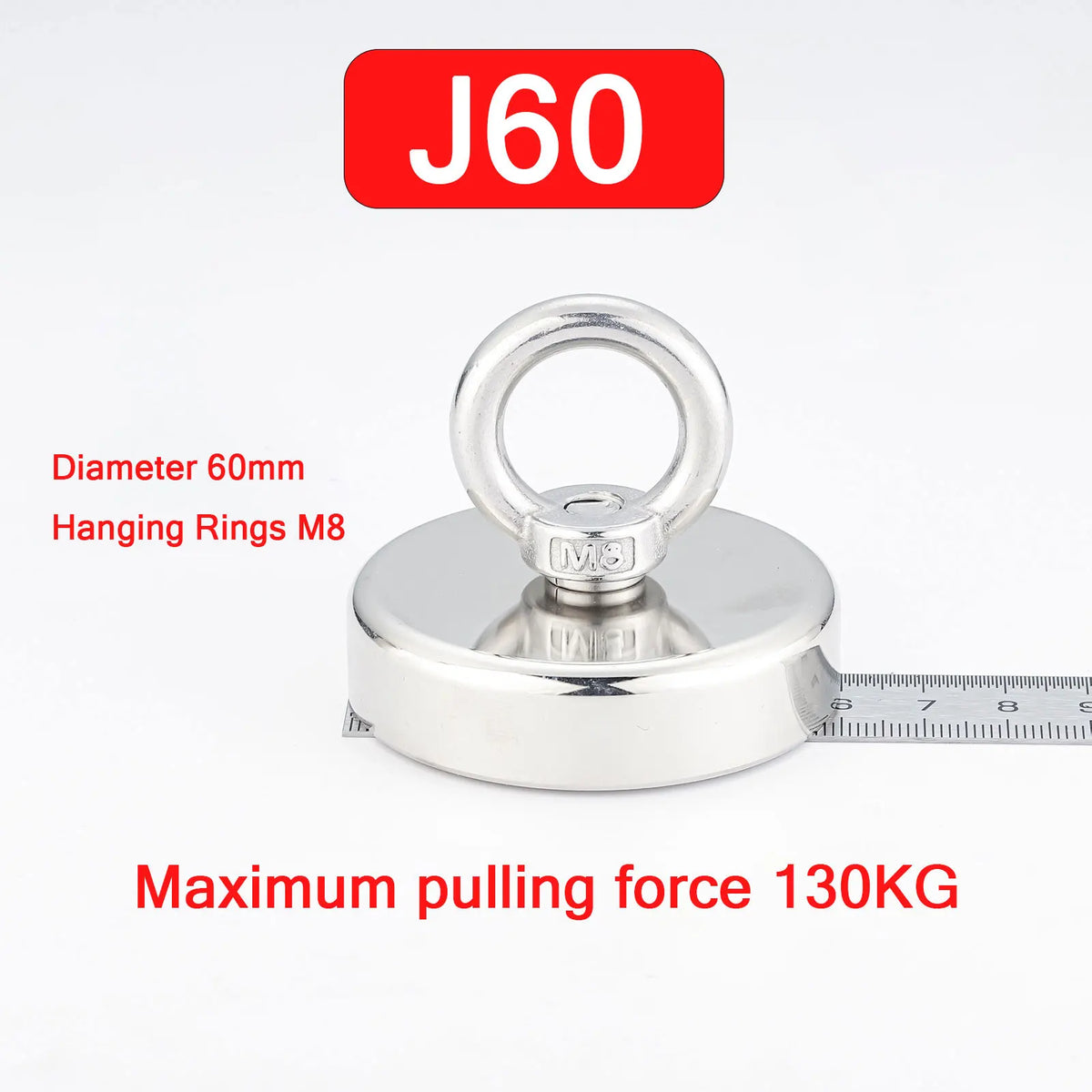 Anillo colgante de plata con un diámetro de 60 mm y una fuerza de tracción máxima de 130 kg