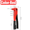 A red heavy duty hand rivet gun kit with various rivet sizes and a black handle.