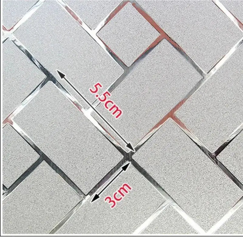 Close-up of a frosted window privacy film featuring a diamond pattern with measurements marked.