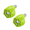 A set of six adjustable pressure washer nozzles in bright lime green plastic.
