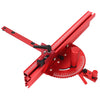 A red precision miter gauge used for measuring angles on a table saw.