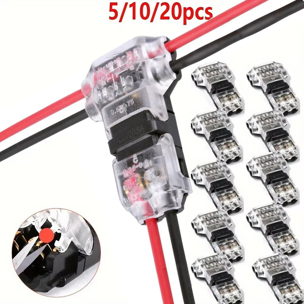 A set of 10 snap-in wire terminal connectors in various colors and sizes, shown with a larger connector assembly.