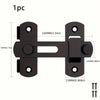A black stainless steel barn door lock with a horizontal bar and mounting holes.