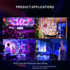 Various applications of a sound activated RGB disco ball light including car interiors and decorative lighting.