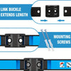 Magnetic tool rack organizer showing link buckle extension and mounting screws for a heavy duty black and blue tool holder
