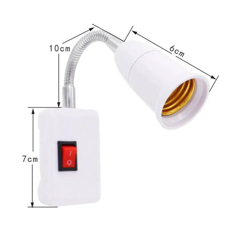 Weißer universeller Steckeradapter mit flexiblem Kabel und E27-Glühbirnenstecksockel.