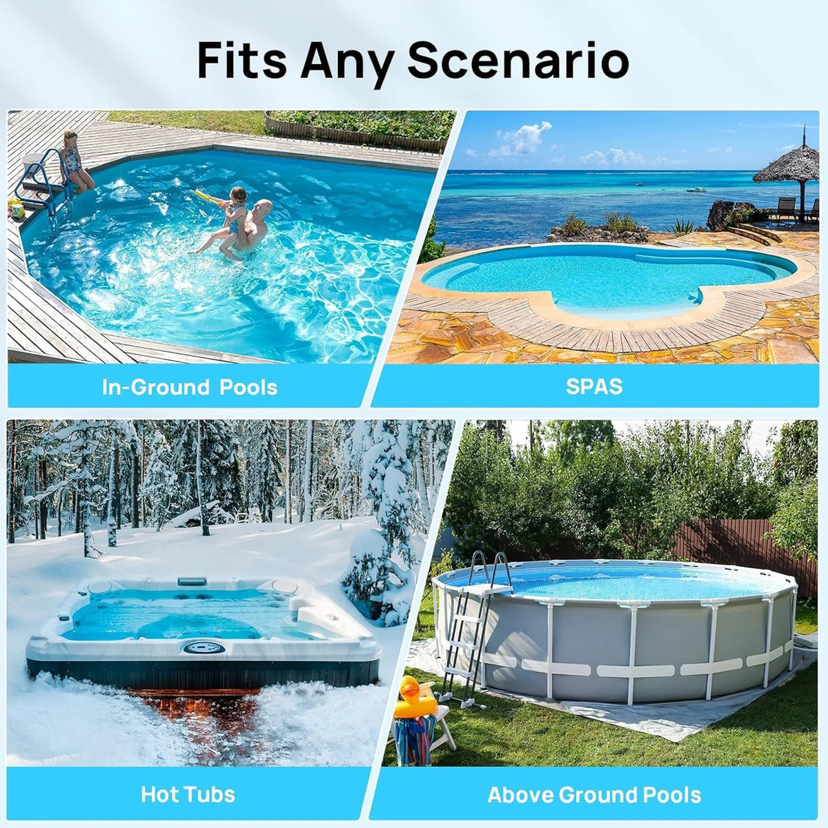 Image showing various pool types including in-ground pools, spas, hot tubs, and above ground pools.