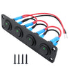 Black joystick switch panel with multiple colored wires and mounting holes for automotive or marine use