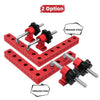 Precision right angle fixing clamp with red and black components shown in an angled layout