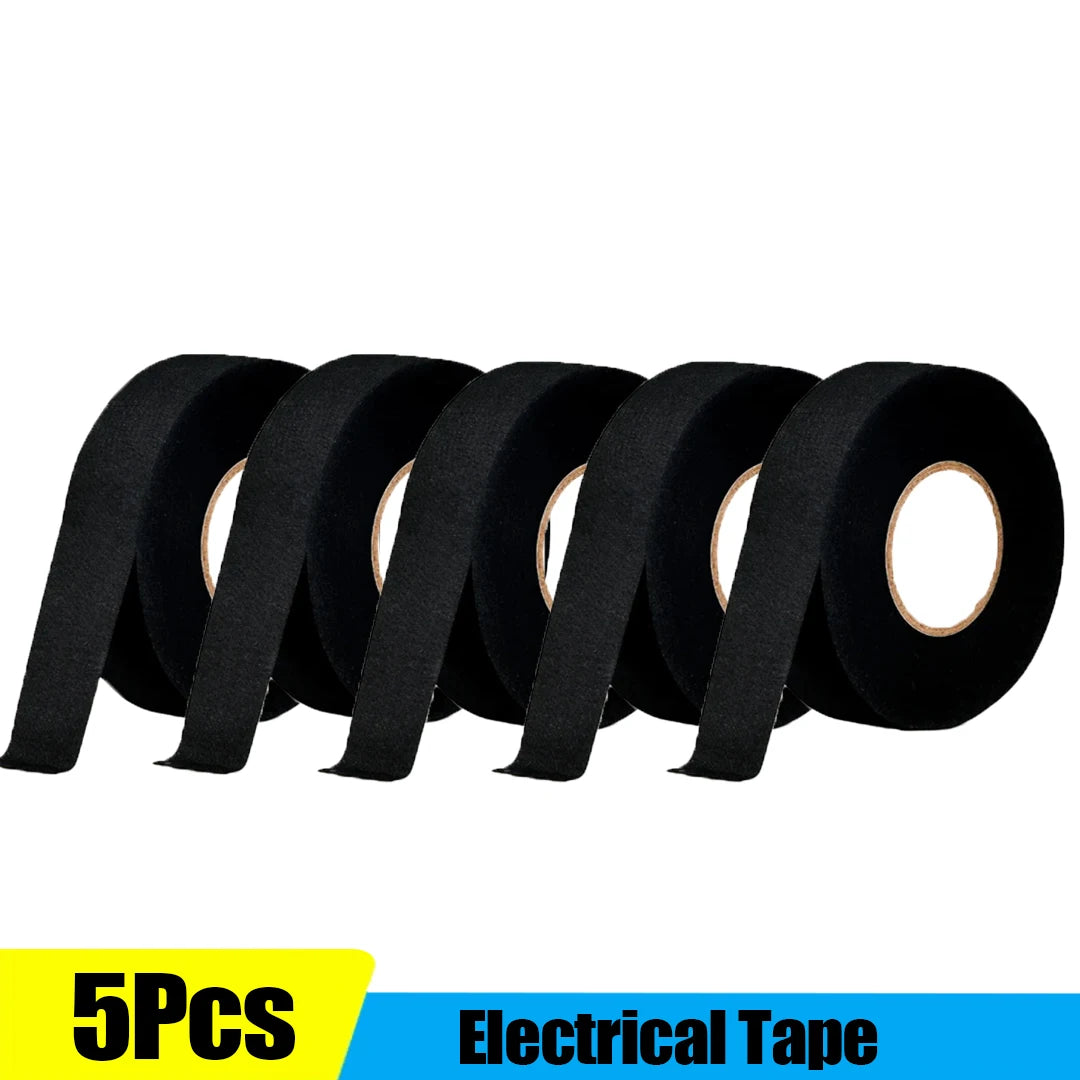 Five rolls of black heavy-duty heat resistant electrical tape for automotive use