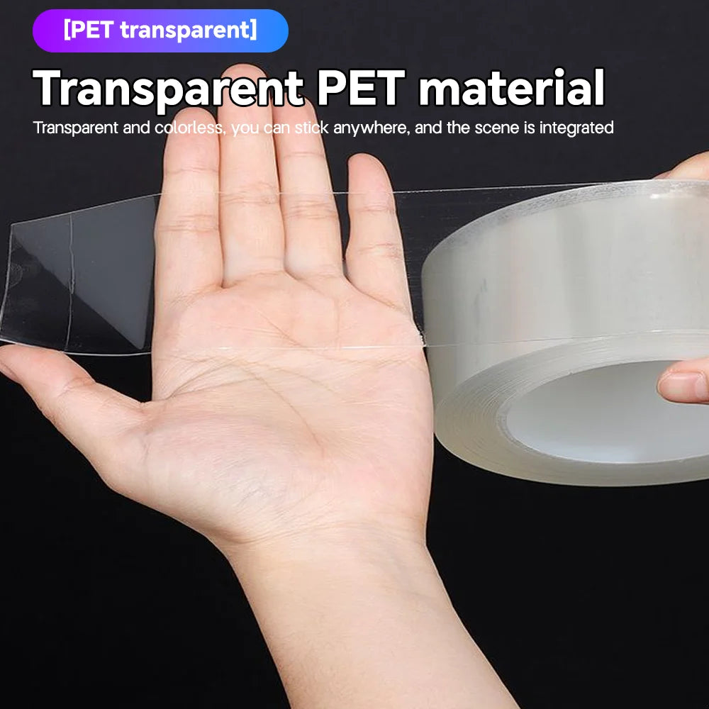 A hand is holding a roll of transparent PET material, demonstrating its clarity and flexibility.