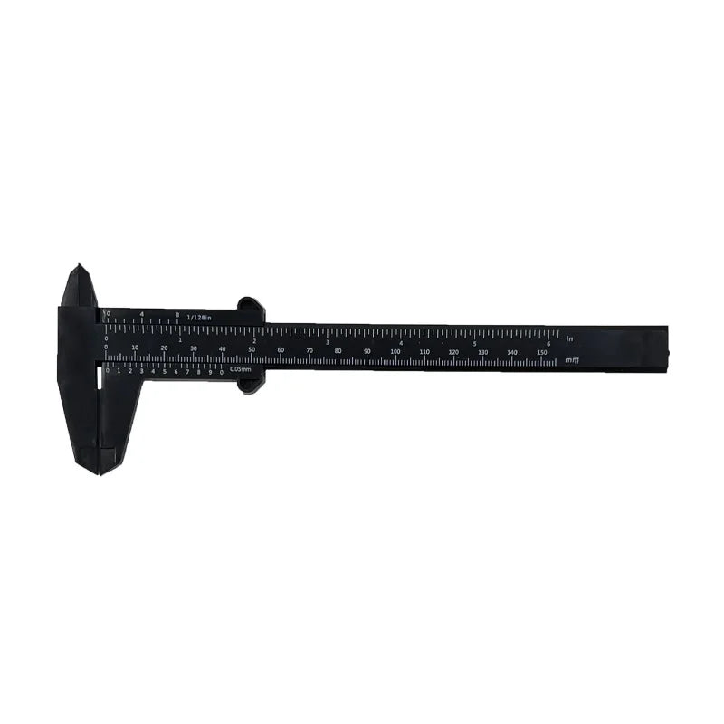 A black precision plastic vernier caliper set with a metallic measuring scale.