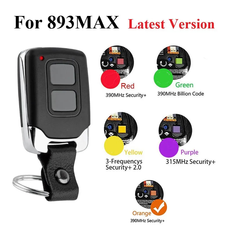 Control remoto universal para puerta de garaje negra con diversas opciones de color.