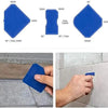 A blue silicone caulking tool kit with various angles and fillets used for grout and joint sealing.