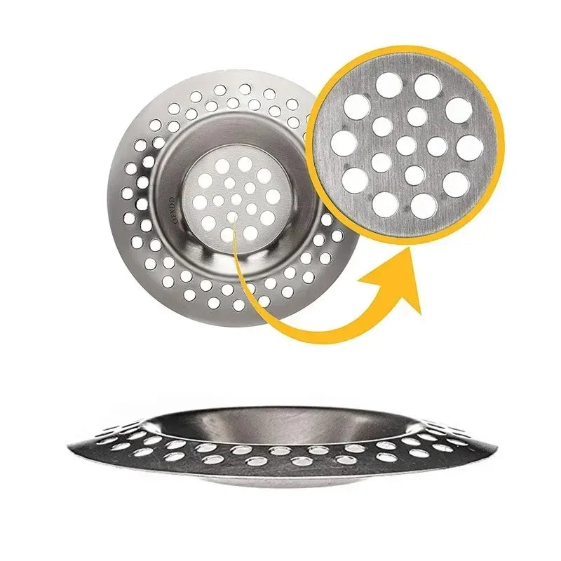 Stainless steel sink strainer drain filter mesh with a circular perforated plate and a flat disc.