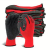 A stack of red and black durable nitrile protective work gloves.