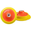Gelbes und orangefarbenes Rotationspolier-Pads mit einer zentralen Befestigungsloch