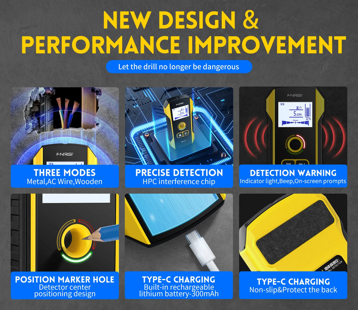 A multi-function metal detector device shown with various modes and features for inspection.