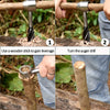 Four steps showing how to use a wooden stick and a Scotch eyed auger drill bit set to get a peg in a hole.