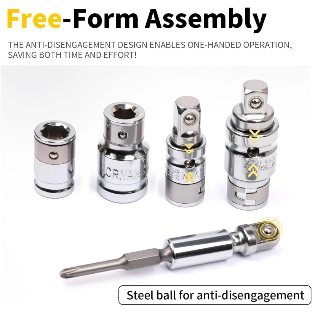 A set of steel balls for anti-disengagement used in a free-form assembly tool kit.