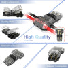Various views of T-Tap wire connectors showing solid connection, PVC quality, innovative design, and secure connection featur