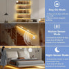 A series of LED light strips with a chasing neon effect installed in various indoor settings, demonstrating stay-on, motion-s