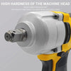 Close-up view of the high hardness machine head on a yellow and black cordless impact wrench.