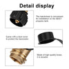Detail display showing a handwheel for installation on a QCC1 propane tank, a dust cover, and a durable brass component.