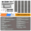 A set of 132 pieces of precision screwdrivers and tools including various screwdriver types, hex bits, and extension rods.