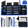 A black and blue 142-in-1 precision screwdriver set with various tips and tools laid out in a case.