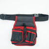 A black and red multifunctional tool storage belt bag with multiple pockets.
