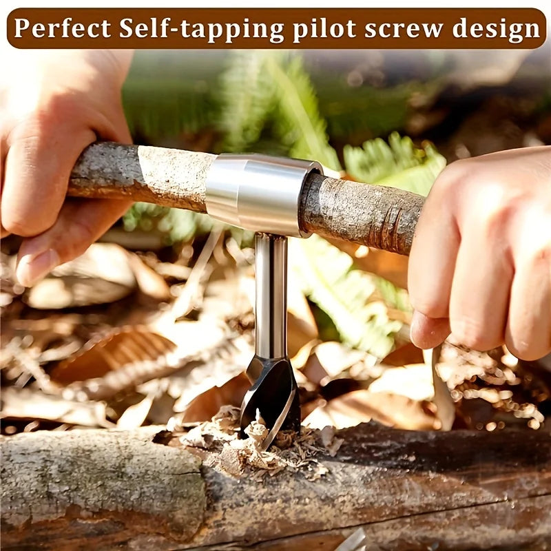 Hands demonstrate a self-tapping pilot screw design being used on a piece of wood.