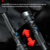 A pair of mechanical zoom distance lighting systems showing the optical components and digital display features.