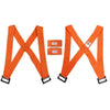 Two orange heavy duty furniture moving straps shown in an 'X' shape.