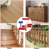 A set of wood grain texture painting tools including a brush, broom, and various red and blue pads, shown with wooden floorin
