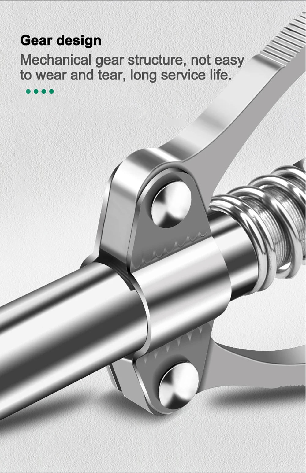 Close-up view of a metallic tool component, likely part of a high-pressure grease gun or mechanical device.