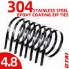 A set of 304 stainless steel epoxy coating zip ties shown in a coiled arrangement.